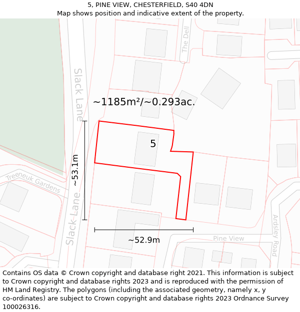 5, PINE VIEW, CHESTERFIELD, S40 4DN: Plot and title map