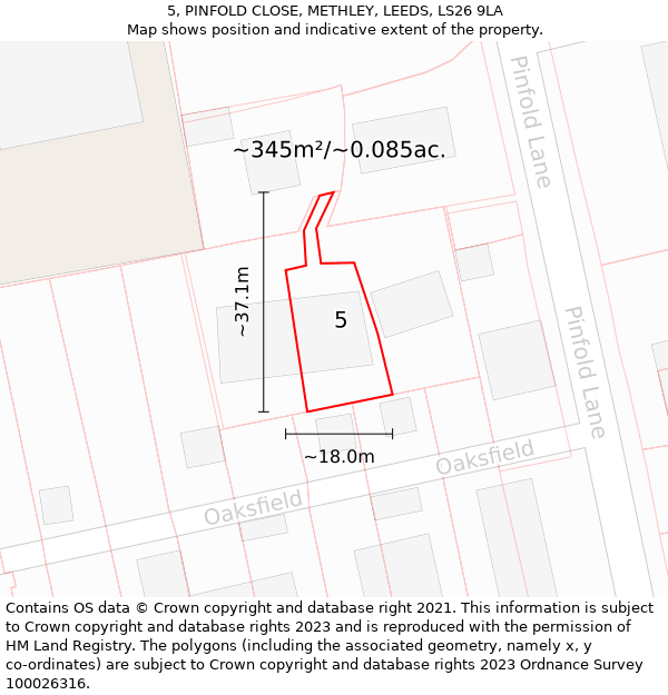 5, PINFOLD CLOSE, METHLEY, LEEDS, LS26 9LA: Plot and title map