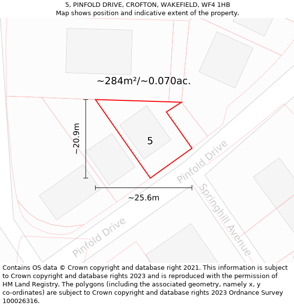 5, PINFOLD DRIVE, CROFTON, WAKEFIELD, WF4 1HB: Plot and title map