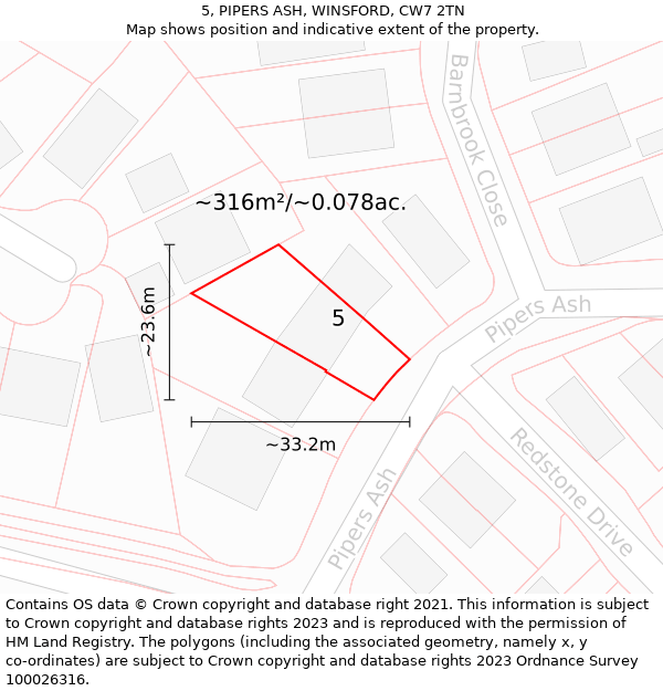 5, PIPERS ASH, WINSFORD, CW7 2TN: Plot and title map