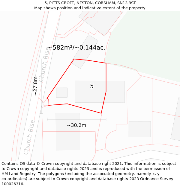 5, PITTS CROFT, NESTON, CORSHAM, SN13 9ST: Plot and title map