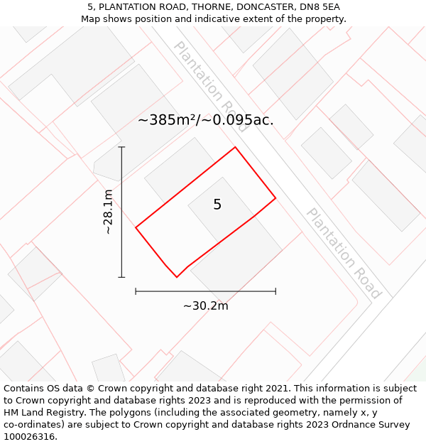 5, PLANTATION ROAD, THORNE, DONCASTER, DN8 5EA: Plot and title map