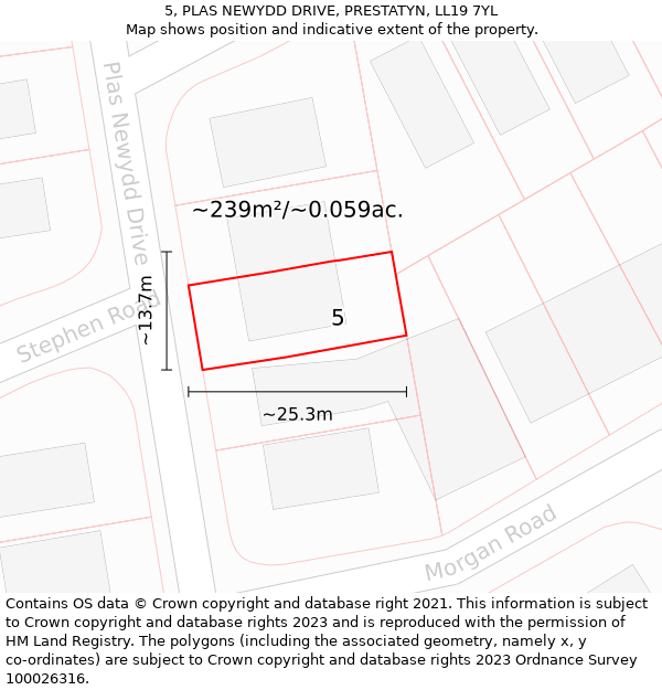 5, PLAS NEWYDD DRIVE, PRESTATYN, LL19 7YL: Plot and title map