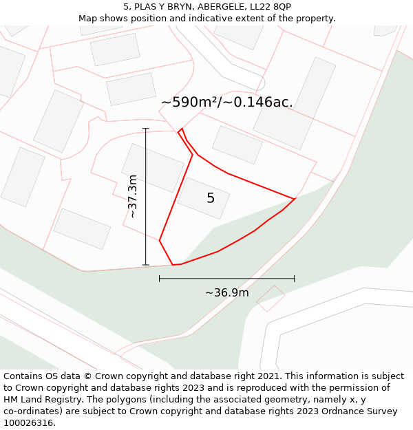 5, PLAS Y BRYN, ABERGELE, LL22 8QP: Plot and title map