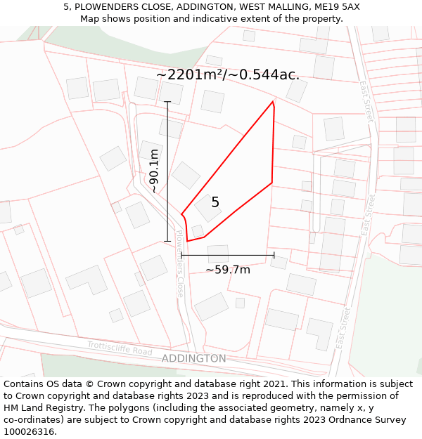 5, PLOWENDERS CLOSE, ADDINGTON, WEST MALLING, ME19 5AX: Plot and title map