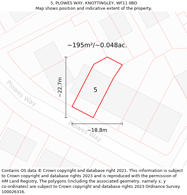 5, PLOWES WAY, KNOTTINGLEY, WF11 0BD: Plot and title map