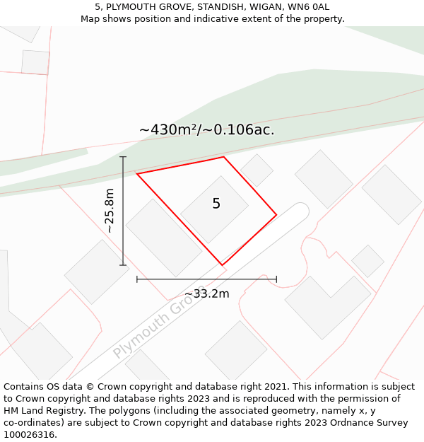 5, PLYMOUTH GROVE, STANDISH, WIGAN, WN6 0AL: Plot and title map