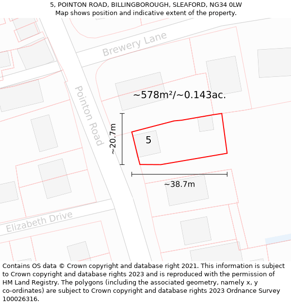 5, POINTON ROAD, BILLINGBOROUGH, SLEAFORD, NG34 0LW: Plot and title map