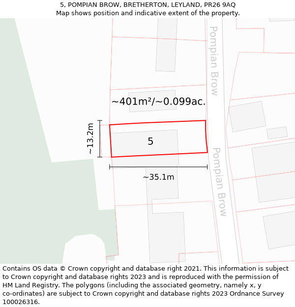 5, POMPIAN BROW, BRETHERTON, LEYLAND, PR26 9AQ: Plot and title map