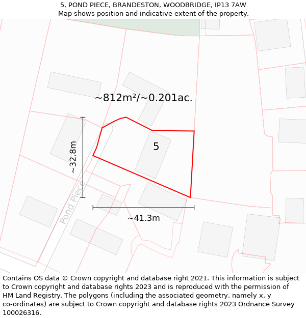 5, POND PIECE, BRANDESTON, WOODBRIDGE, IP13 7AW: Plot and title map