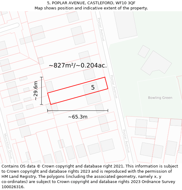 5, POPLAR AVENUE, CASTLEFORD, WF10 3QF: Plot and title map