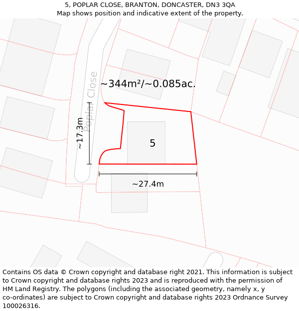 5, POPLAR CLOSE, BRANTON, DONCASTER, DN3 3QA: Plot and title map