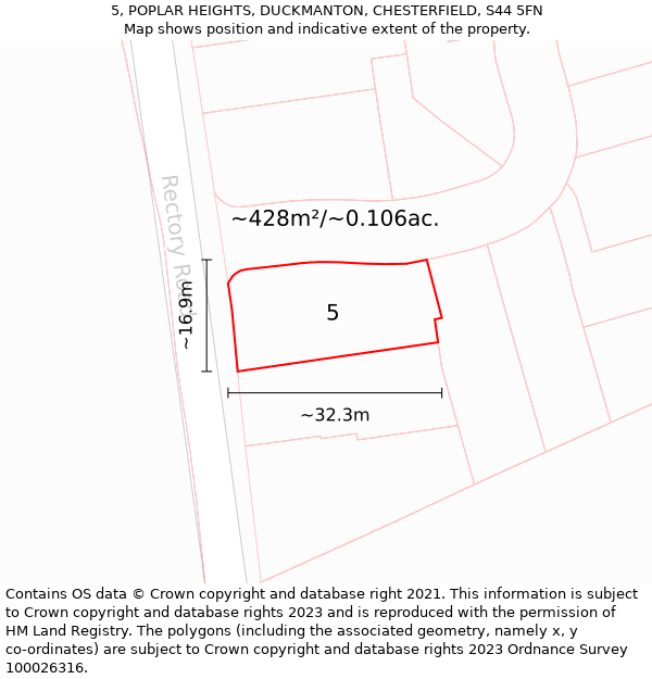 5, POPLAR HEIGHTS, DUCKMANTON, CHESTERFIELD, S44 5FN: Plot and title map