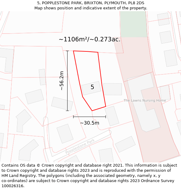 5, POPPLESTONE PARK, BRIXTON, PLYMOUTH, PL8 2DS: Plot and title map