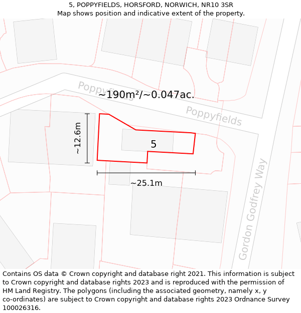 5, POPPYFIELDS, HORSFORD, NORWICH, NR10 3SR: Plot and title map