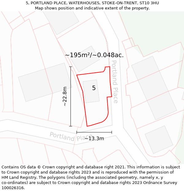 5, PORTLAND PLACE, WATERHOUSES, STOKE-ON-TRENT, ST10 3HU: Plot and title map