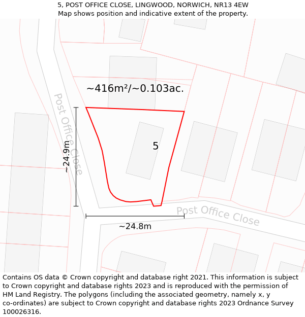 5, POST OFFICE CLOSE, LINGWOOD, NORWICH, NR13 4EW: Plot and title map