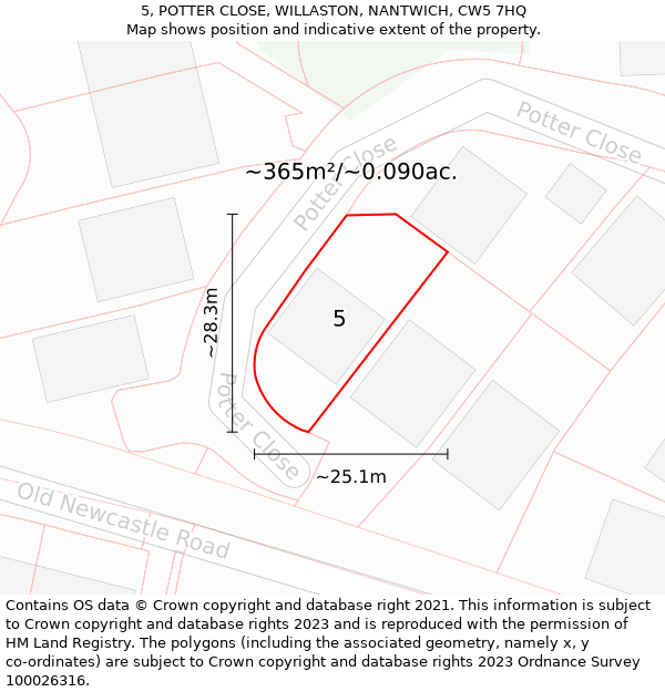 5, POTTER CLOSE, WILLASTON, NANTWICH, CW5 7HQ: Plot and title map