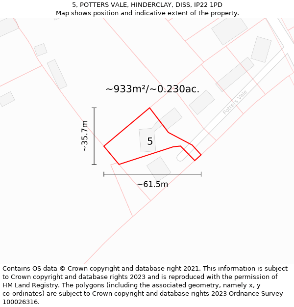 5, POTTERS VALE, HINDERCLAY, DISS, IP22 1PD: Plot and title map