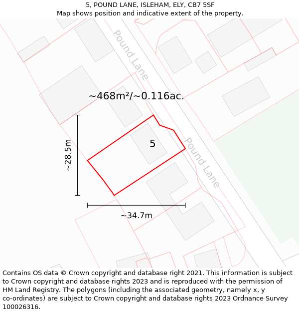 5, POUND LANE, ISLEHAM, ELY, CB7 5SF: Plot and title map