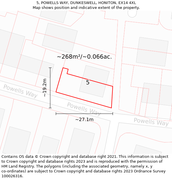 5, POWELLS WAY, DUNKESWELL, HONITON, EX14 4XL: Plot and title map