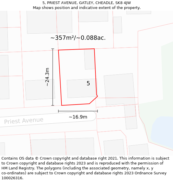 5, PRIEST AVENUE, GATLEY, CHEADLE, SK8 4JW: Plot and title map