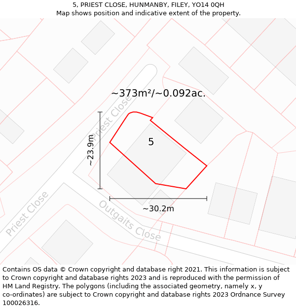 5, PRIEST CLOSE, HUNMANBY, FILEY, YO14 0QH: Plot and title map