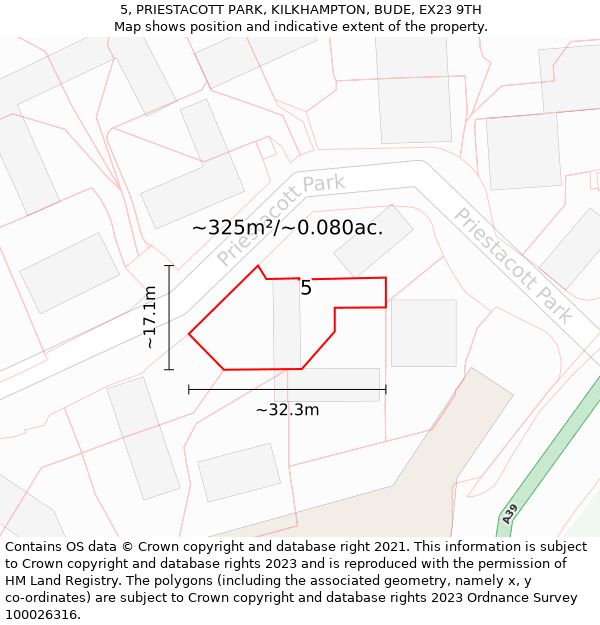 5, PRIESTACOTT PARK, KILKHAMPTON, BUDE, EX23 9TH: Plot and title map