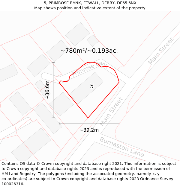 5, PRIMROSE BANK, ETWALL, DERBY, DE65 6NX: Plot and title map