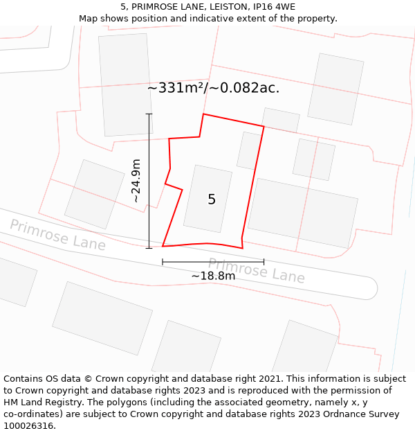 5, PRIMROSE LANE, LEISTON, IP16 4WE: Plot and title map