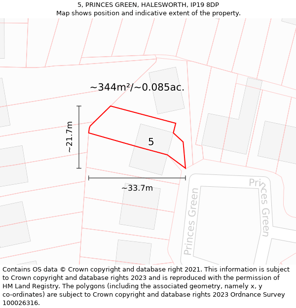 5, PRINCES GREEN, HALESWORTH, IP19 8DP: Plot and title map