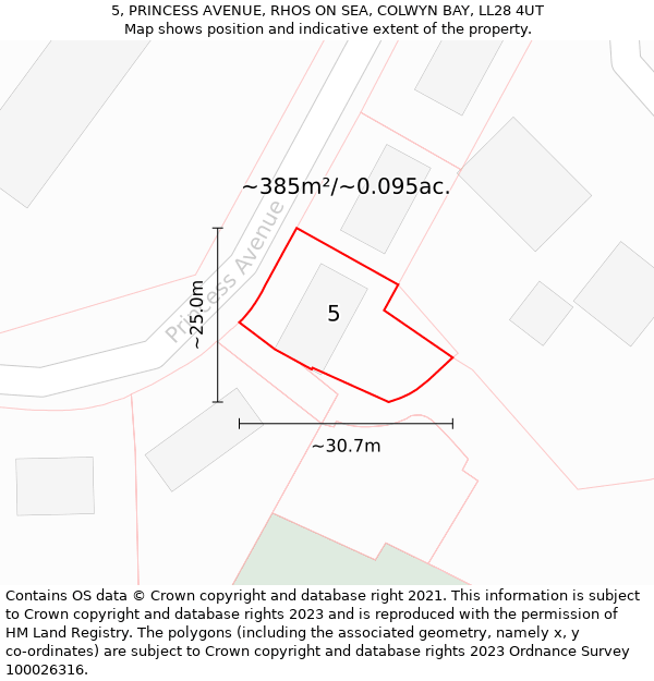 5, PRINCESS AVENUE, RHOS ON SEA, COLWYN BAY, LL28 4UT: Plot and title map