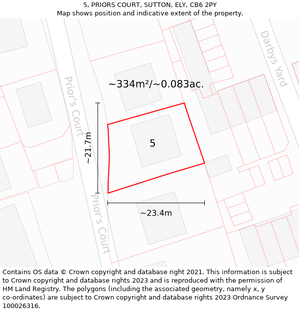 5, PRIORS COURT, SUTTON, ELY, CB6 2PY: Plot and title map