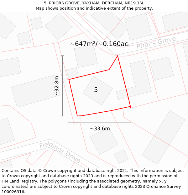 5, PRIORS GROVE, YAXHAM, DEREHAM, NR19 1SL: Plot and title map