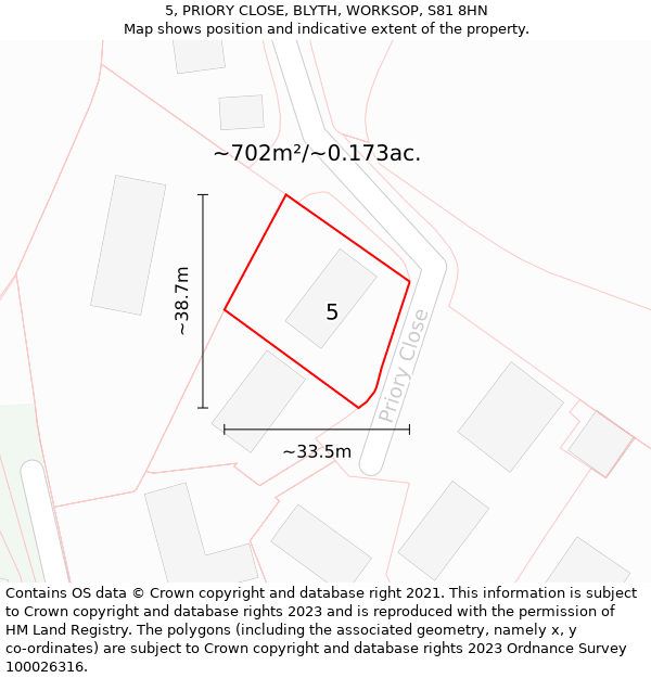 5, PRIORY CLOSE, BLYTH, WORKSOP, S81 8HN: Plot and title map