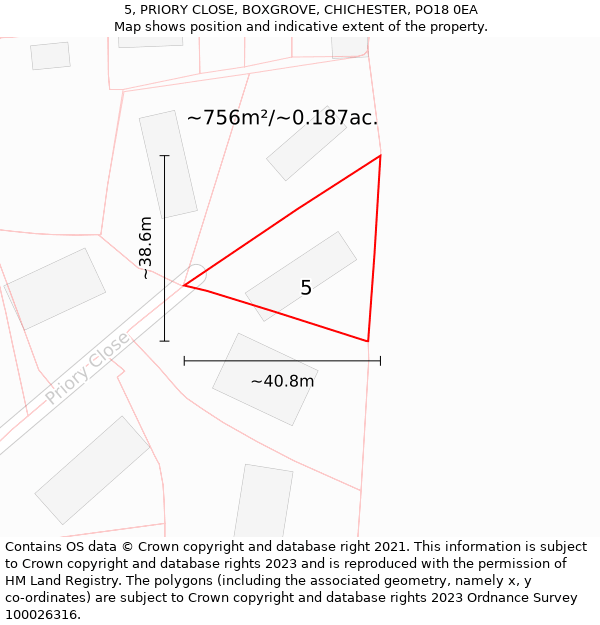 5, PRIORY CLOSE, BOXGROVE, CHICHESTER, PO18 0EA: Plot and title map