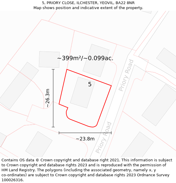 5, PRIORY CLOSE, ILCHESTER, YEOVIL, BA22 8NR: Plot and title map