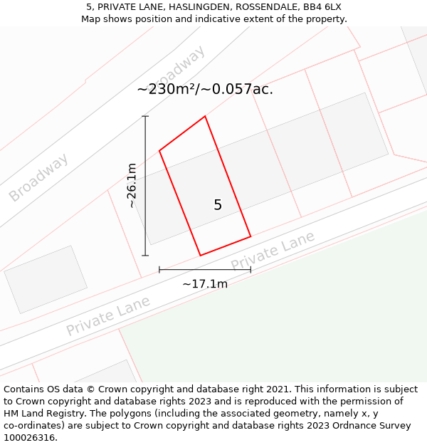 5, PRIVATE LANE, HASLINGDEN, ROSSENDALE, BB4 6LX: Plot and title map