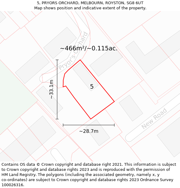 5, PRYORS ORCHARD, MELBOURN, ROYSTON, SG8 6UT: Plot and title map