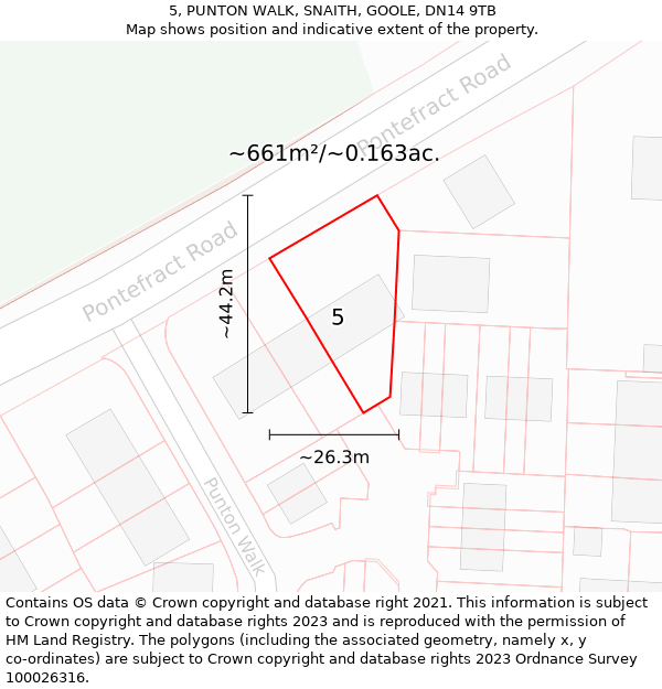 5, PUNTON WALK, SNAITH, GOOLE, DN14 9TB: Plot and title map