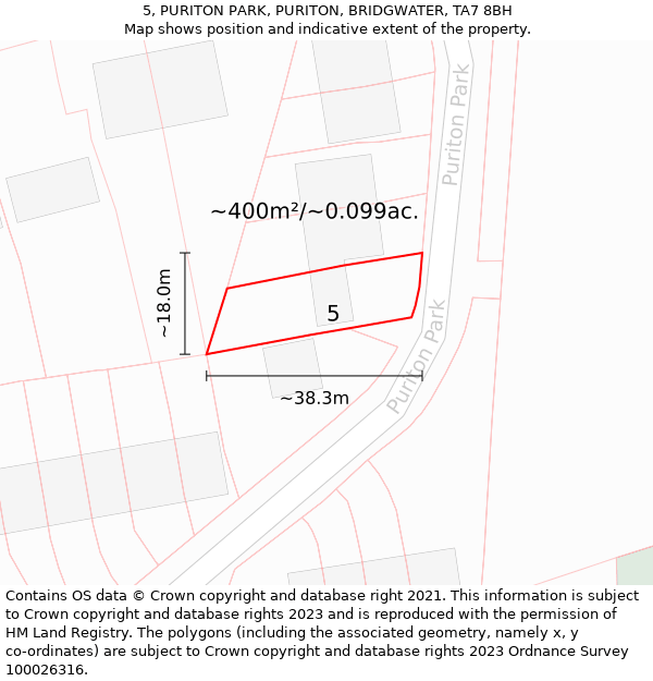 5, PURITON PARK, PURITON, BRIDGWATER, TA7 8BH: Plot and title map