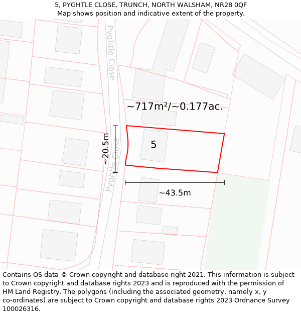 5, PYGHTLE CLOSE, TRUNCH, NORTH WALSHAM, NR28 0QF: Plot and title map