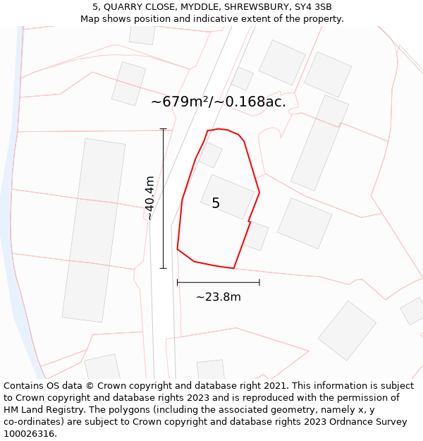 5, QUARRY CLOSE, MYDDLE, SHREWSBURY, SY4 3SB: Plot and title map