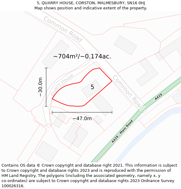 5, QUARRY HOUSE, CORSTON, MALMESBURY, SN16 0HJ: Plot and title map