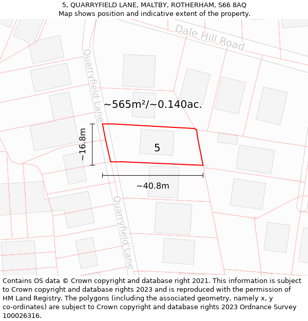 5, QUARRYFIELD LANE, MALTBY, ROTHERHAM, S66 8AQ: Plot and title map