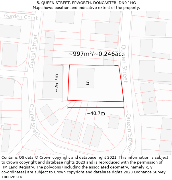 5, QUEEN STREET, EPWORTH, DONCASTER, DN9 1HG: Plot and title map