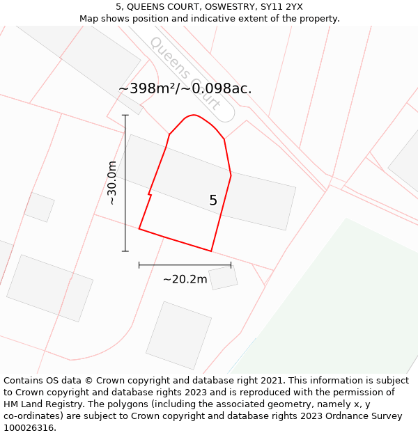 5, QUEENS COURT, OSWESTRY, SY11 2YX: Plot and title map