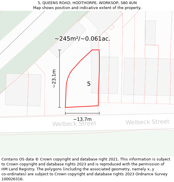 5, QUEENS ROAD, HODTHORPE, WORKSOP, S80 4UN: Plot and title map