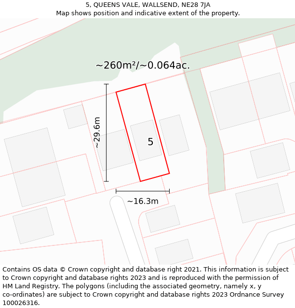 5, QUEENS VALE, WALLSEND, NE28 7JA: Plot and title map