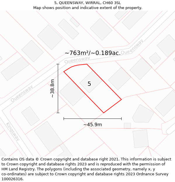 5, QUEENSWAY, WIRRAL, CH60 3SL: Plot and title map